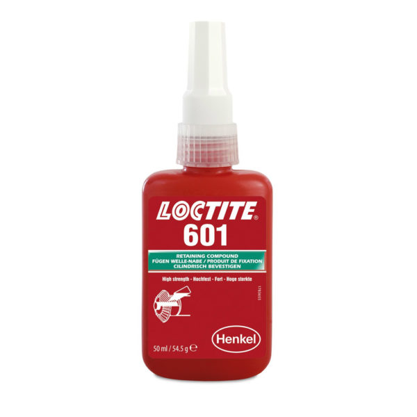 Loctite 601 (Локтайт 601) Henkel – высокопрочный клей для цилиндрических деталей низкой вязкости для малых зазоров и соединений с преднатягом (50 мл).