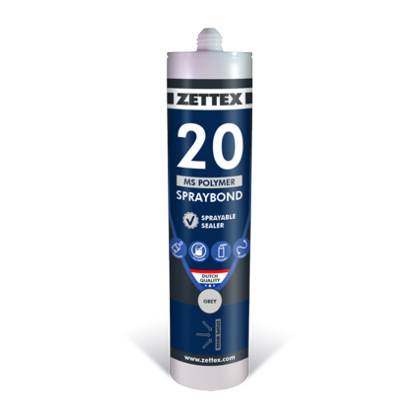 Zettex MS 20 Spraybond (Зеттекс 20) Zettex Europe BV — клей-герметик на основе МС-полимера для герметизации и эластичного склеивания всех типов поверхностей низкой вязкости с возможностью распыления, окрашиваемый, серый.