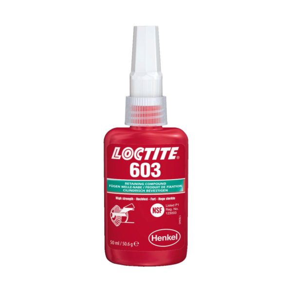 Loctite 603 (Локтайт 603) Henkel – высокопрочный клей для цилиндрических деталей низкой вязкости для малых зазоров и соединений с преднатягом, толерантен к слегка замасленным поверхностям.