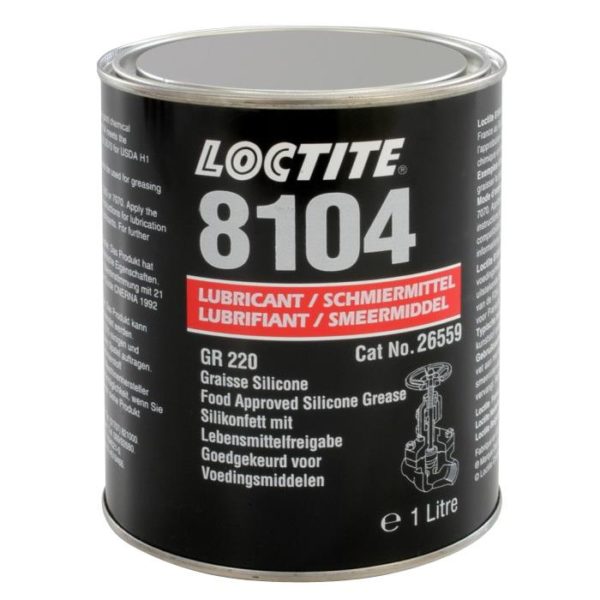 Loctite LB 8104 (Локтайт 8104) Henkel – консистентная силиконовая смазка для деталей из пластмассы, сальников и эластомеров, сертифицирована для применений в пищевой промышленности и системах с питьевой водой (1 л).